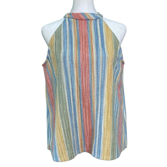 W5 Multicolor Striped Rainbow Halter Tank Button Back Textured (Size M) - Picture 1 of 12